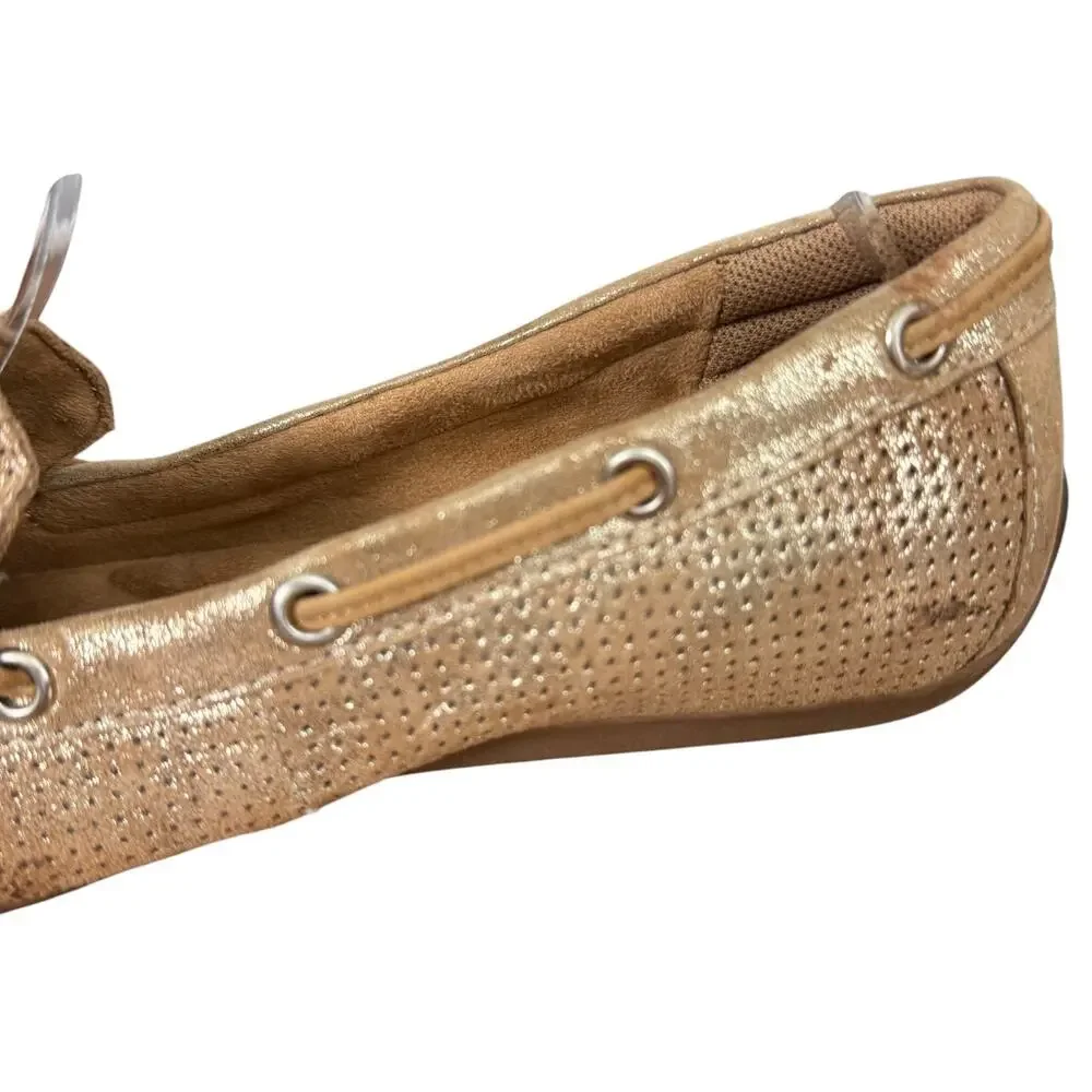 Comfortiva Gold Perforated Leather Slip On Flats Loafers Comfort Shoes sz 7 M
